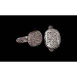 Phoenician Silver Ring with Seated Figure