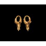 Greek Hellenistic Gold Earrings with Inlays