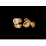 Greek Heavy Gold Hair Braid Ring Pair