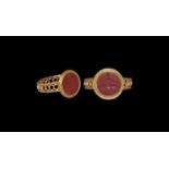 Roman Style Gold Ring with Phallus Intaglio.