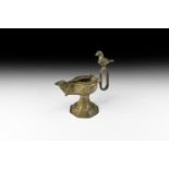 Islamic Khorasan Oil Lamp with Bird Handle