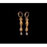 Roman Gold Amphora Earrings with Pearls