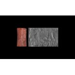 Old Babylonian Cylinder Seal with God and Lions