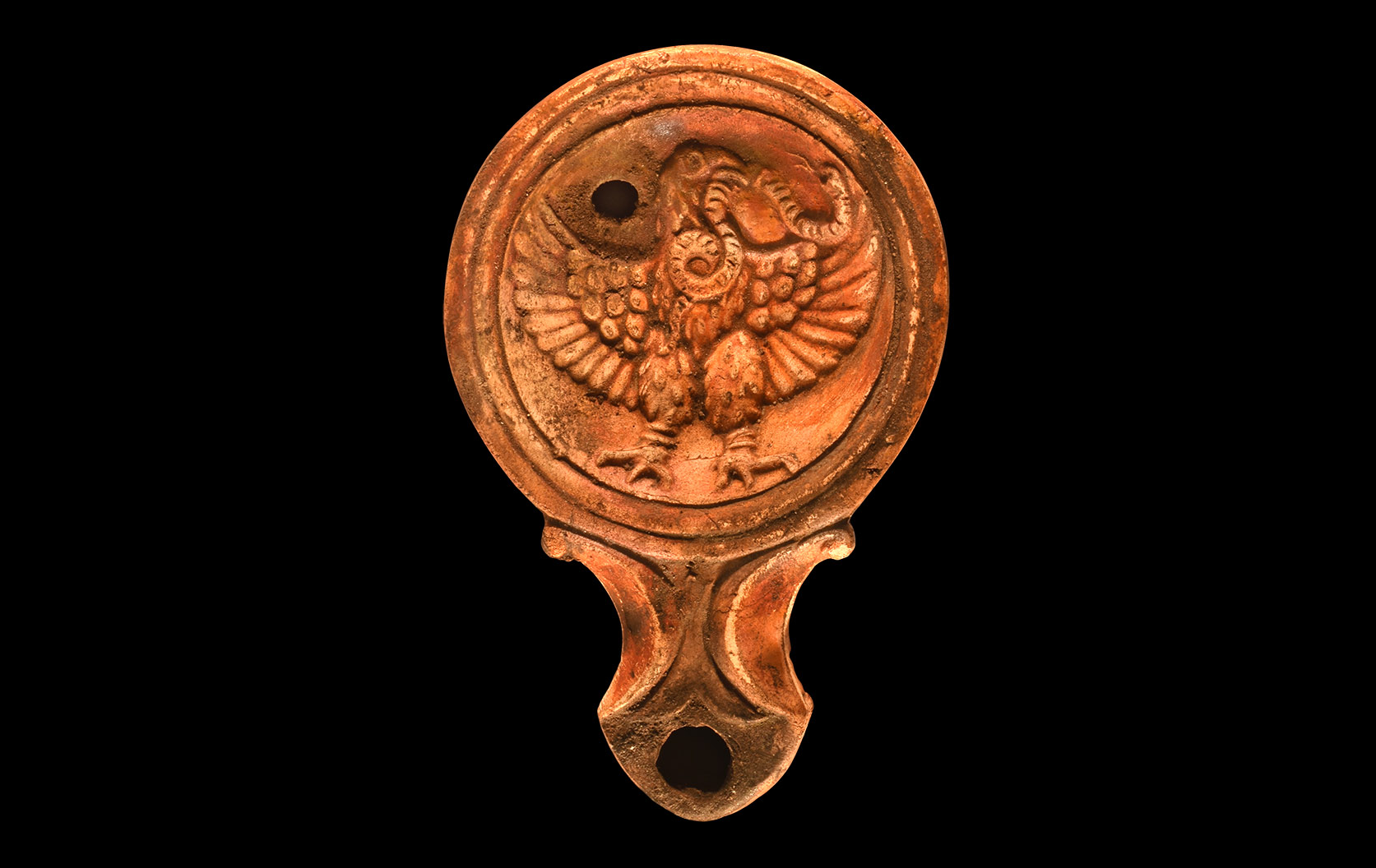 Roman Oil Lamp with Eagle and Snake