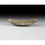 Sassanian Gilt Silver Boat-Shaped Bowl with Birds