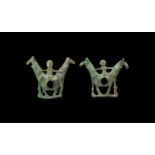 Luristan God and Horses Cheek Piece Pair