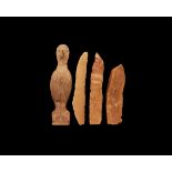 Egyptian Ceramic Bird Idol and Scraper Group