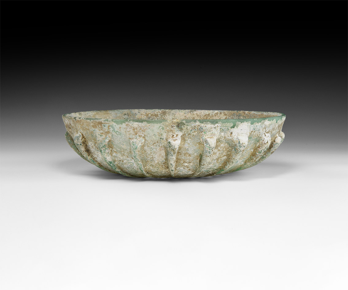 Roman Large Ribbed Green Bowl