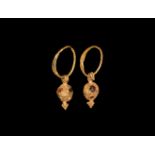 Greek Gold Jewelled Earring Pair