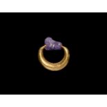 Egyptian Gold Ring with Amethyst