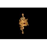 Egyptian Gold Snake Ring with Garnet