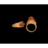 Egyptian Resting Duck Amulet in Gold Ring