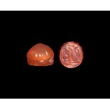 Phoenician Carnelian Scaraboid with Hieroglyphs