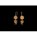 Greek Hellenistic Gold Cherub Pendant Earrings