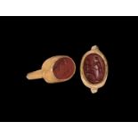 Roman Gold Ring with Figural Intaglio Gemstone