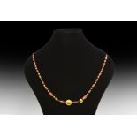 Parthian Gold and Etched Carnelian Bead Necklace