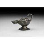 Byzantine Silver Oil Lamp with Lion Handle