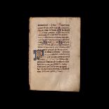 Medieval Metz Book of Hours Manuscript Page with Illuminated Letter