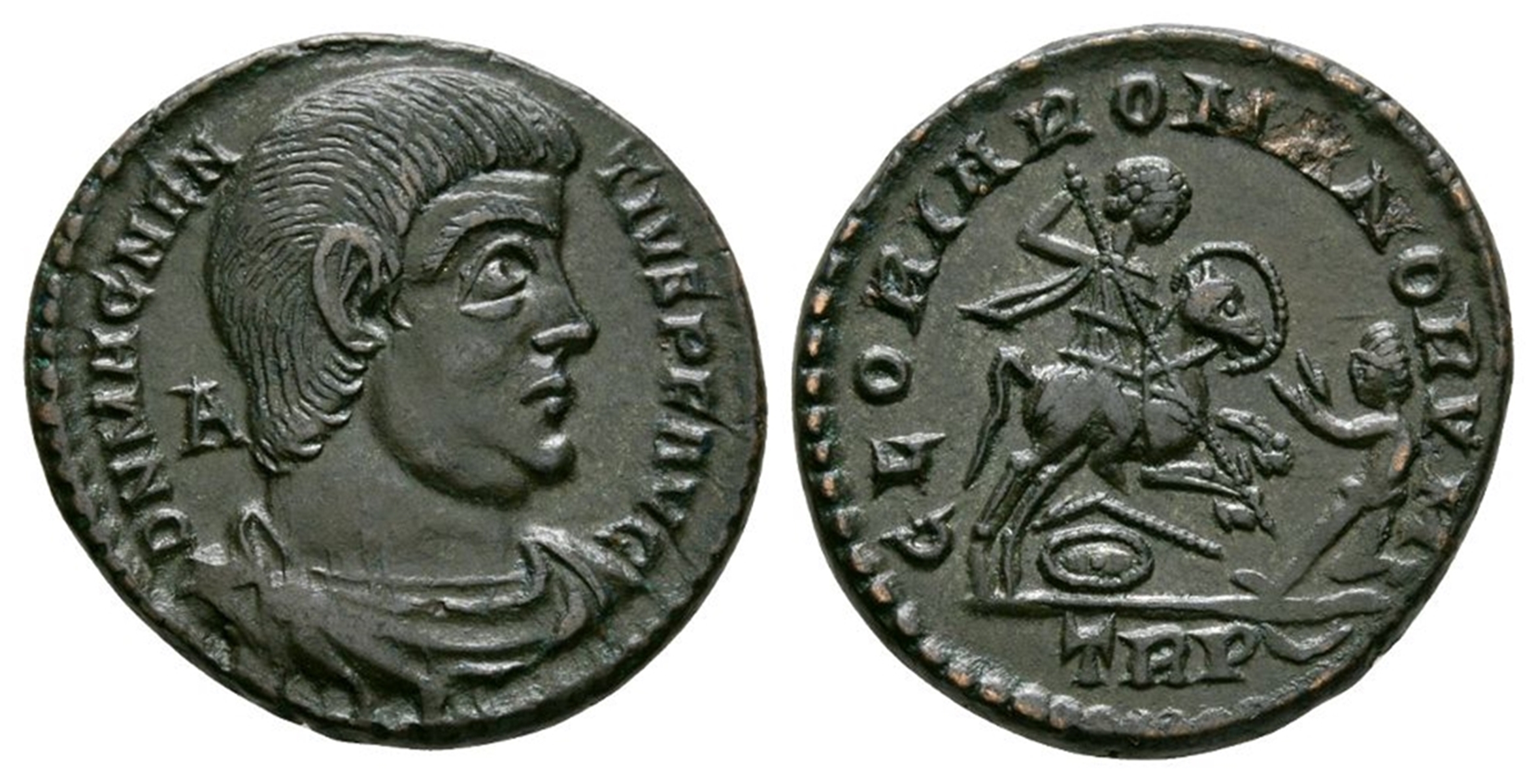 Ancient Roman Imperial Coins - Magnentius - Emperor Riding Down Barbarian Maiorina