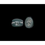 Phoenician Green Jasper Scaraboid with Running Figure