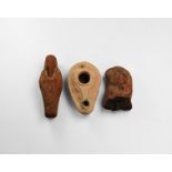 Egyptian Shabti Fragment and Oil Lamp Group