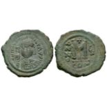 Ancient Byzantine Coins - Maurice Tiberius - Large M - Follis