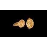 Roman Style Gold Ring with Bust of an Empress