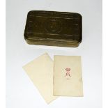 A WW1 Princess Mary tin with 1915 Xmas card in envelope