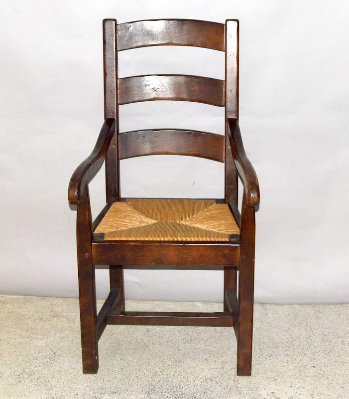 Oak Art Nouveau Country Chair with rattan seat. 105 x 54 x 60cm