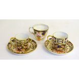 3 Crown Derby Imari Cups and 3 Saucers