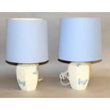 Pair of white bedroom lamps with butterfly decoration