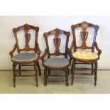 3 country fruit wood chairs with carved backs