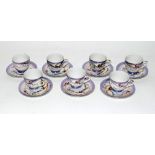7 Dragon ware moriage cups and saucers with Geisha Lithopane to base of cups
