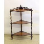 Rosewood 3 tier corner whatnot with turned supports 90x45cm