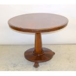 Victorian Mahogany tip top breakfast table on single pedestal on claw feet 75x105cm