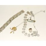 Qty of silver filigree necklaces and bracelets with silver rings