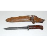 A Czech Model 58 knife bayonet in its leather scabbard