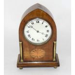 Edwardian mahogany mantle clock with shell inlay