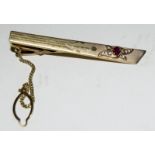 14ct gold tie clip set with diamonds and ruby