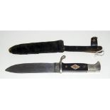 A German Boy Scouts knife in its scabbard. Made by ERN Solingen Germany. Blade length 14cms