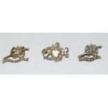 Three WW1 French military brooches named to the towns of Ypres Bethune and Estaires 1915