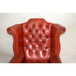 Red Leather Wing Back Chesterfield Chair 107 x 80 x 90cm