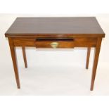 Solid mahogany antique fold over tea table with drawer. 73 x 90 x 45cm