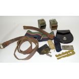 Assorted Military collectables including Blackout lamps - Sporran - Royal Marines bed plate - Stable