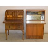 Walnut cabriole leg ladies writing bureau together a drop front drinks cabinet