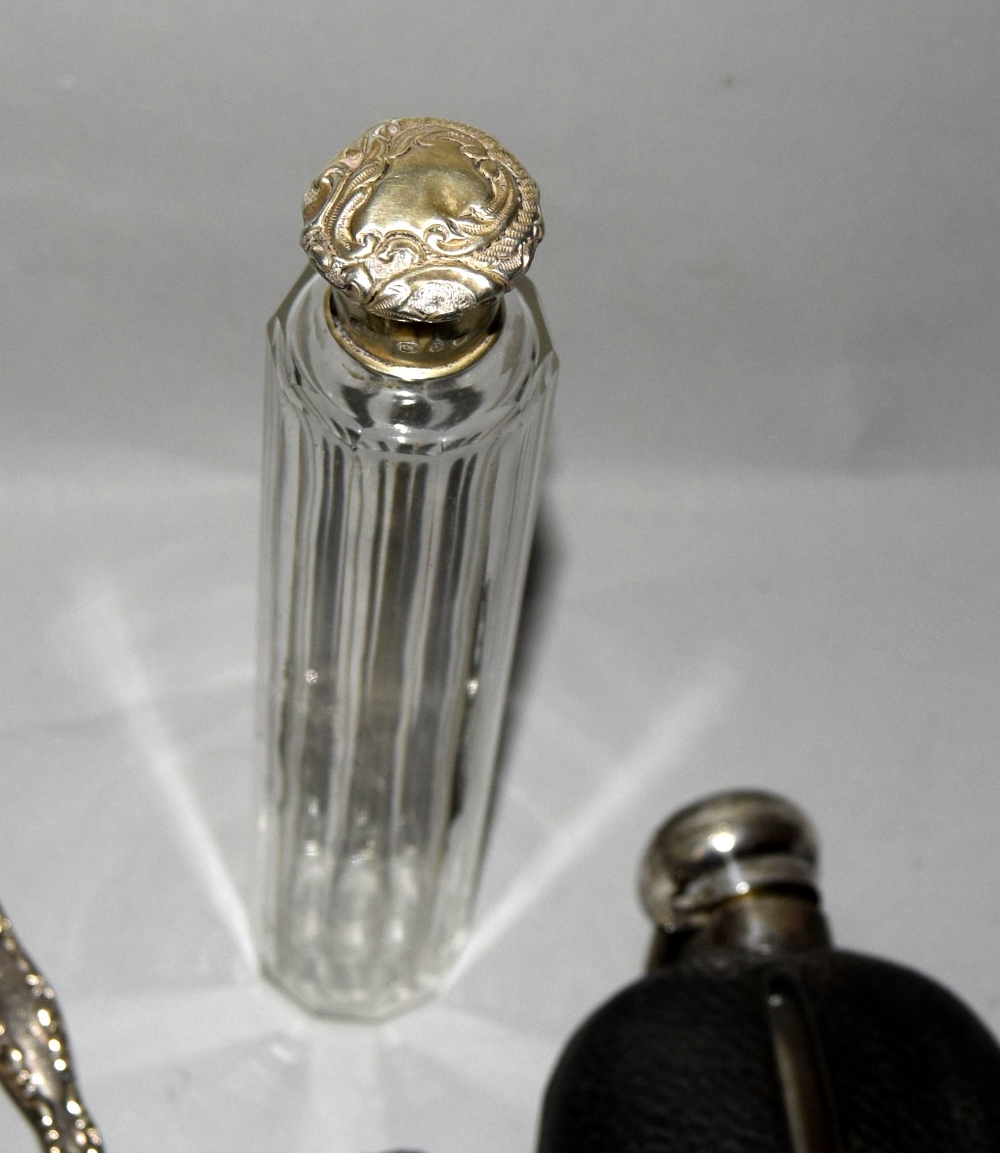 Silver top dressing table bottle ,button hooks ,hip flask ,brush etc - Image 3 of 4