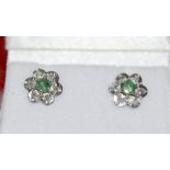 Pair of 14ct White Gold emerald and diamond earrings