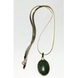 9ct gold flat link necklace with jade set pendant