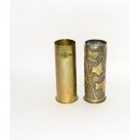 Two WW1 Imperial German trench art shell cases 23cms high by 9cms diameter