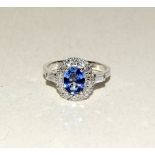 18ct white gold sapphire and diamond cluster ring of approx 2.5ct. Size M